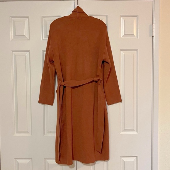 REVOLVE Line and Dot Burnt Orange Duster Open Front Cardigan w/ Belt & Pockets L - Picture 9 of 16